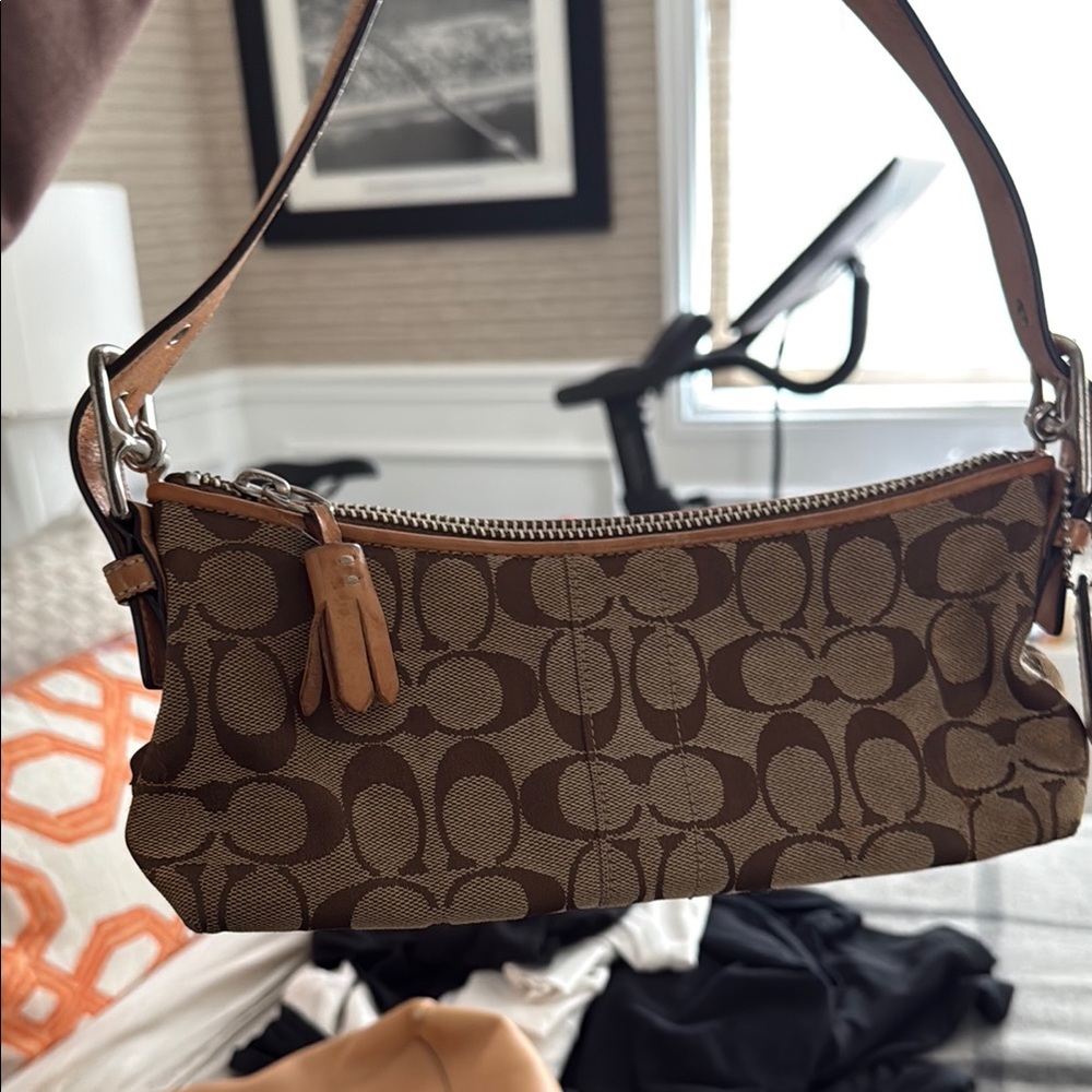 Coach Brown Tan Signature Shoulder Bag